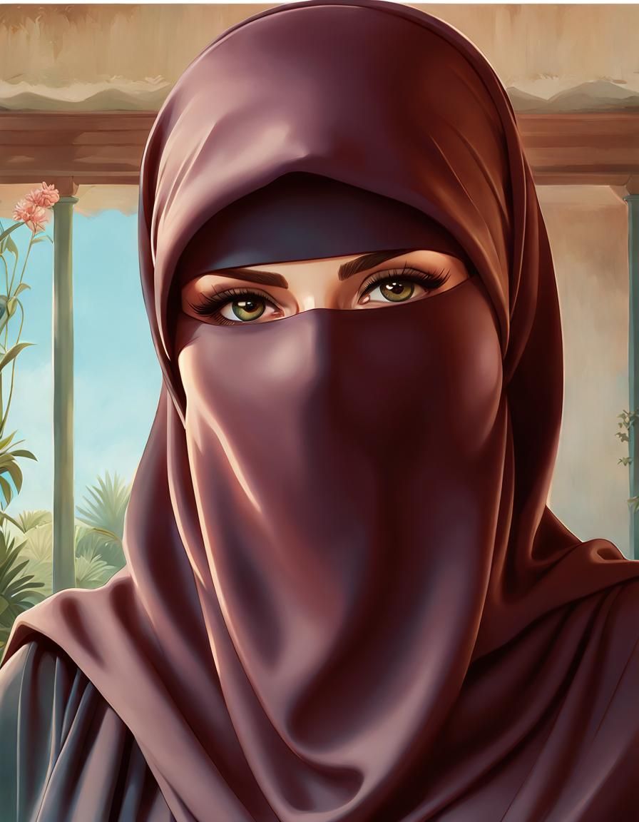 Glamorous Niqab Portrait in Oil Painting Style