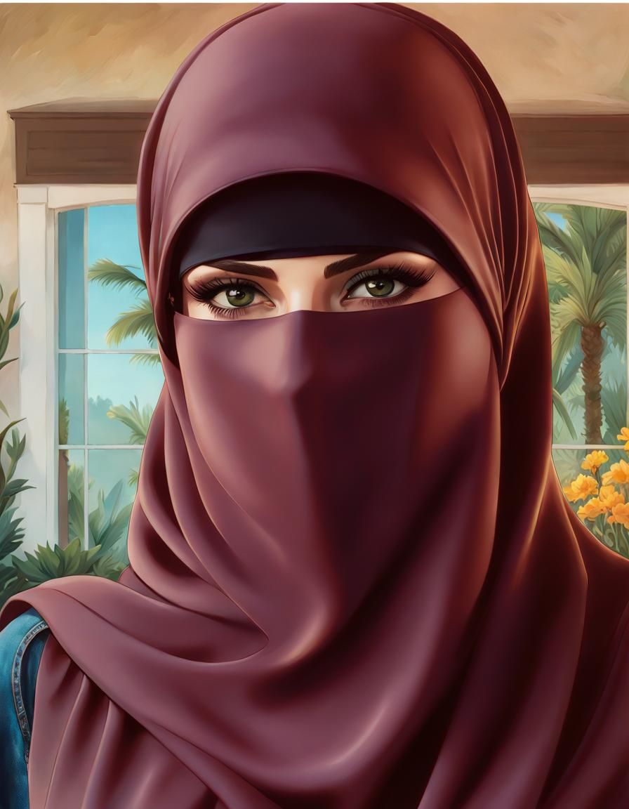 Curvy Niqab Woman Portrait in Oil Painting Style
