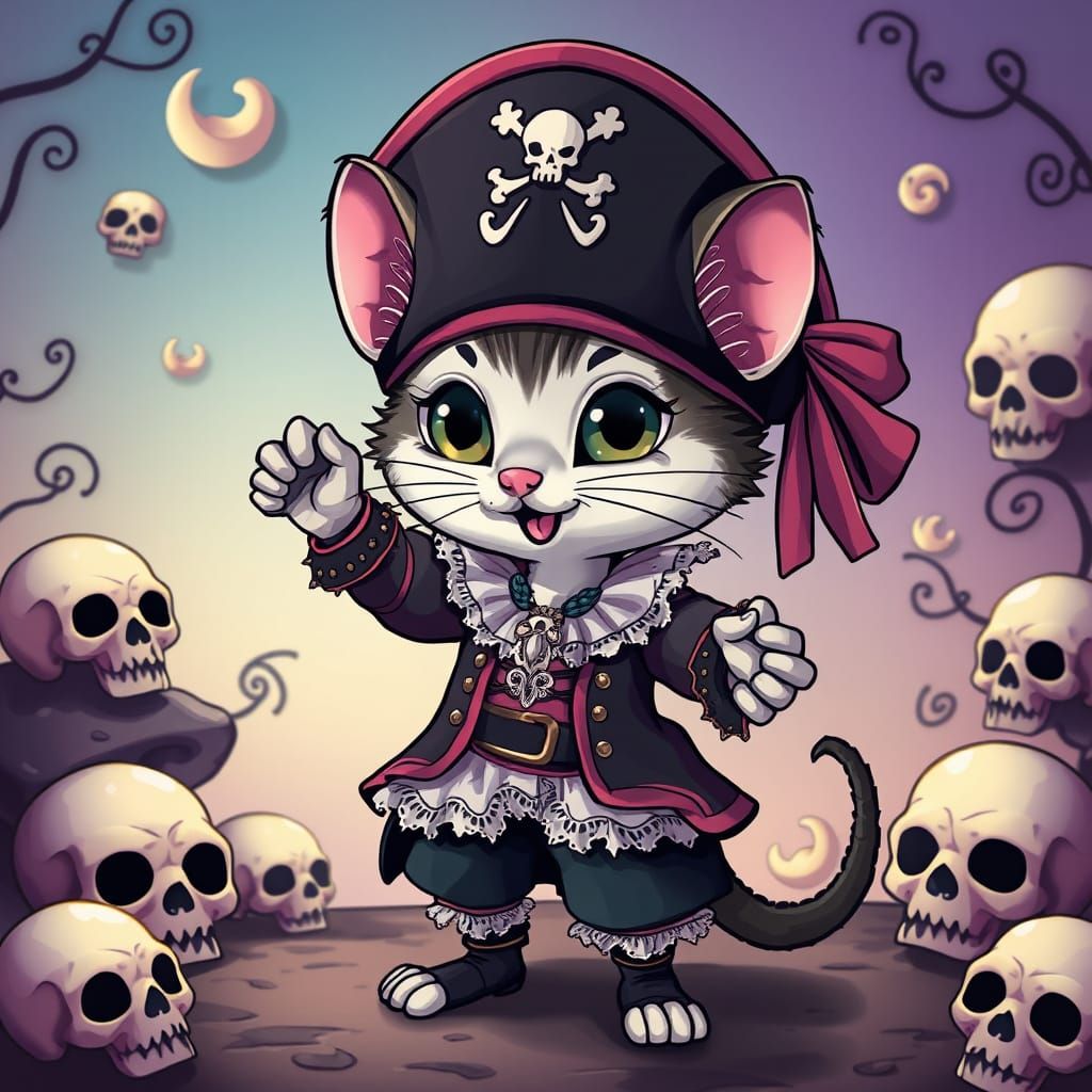 Cute Kitty Mouse Pirate in Whimsical Fantasy Style