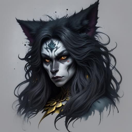 Lady Werewolf in Cosmic Forest: Hyperrealistic Art