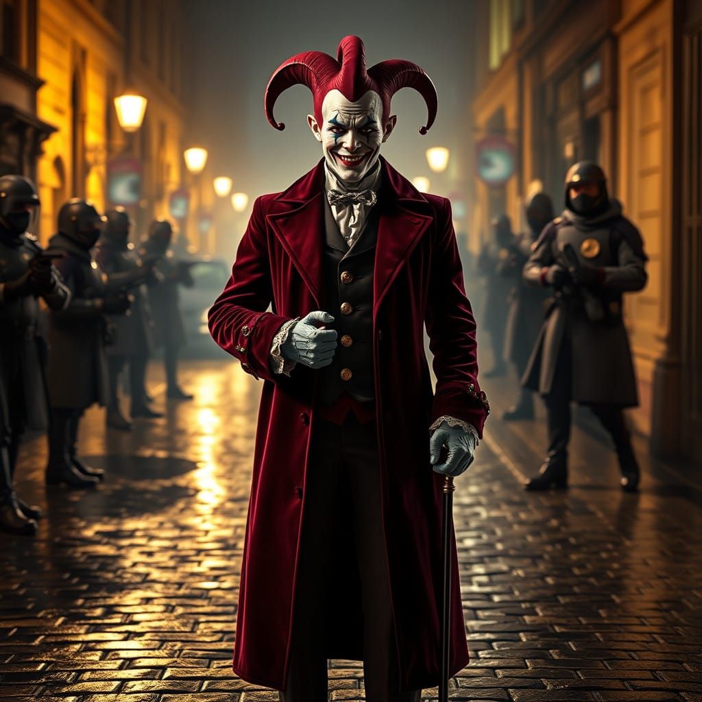 Ethereal Jester Defies Riot Police in 19th-Century Cyberpunk...