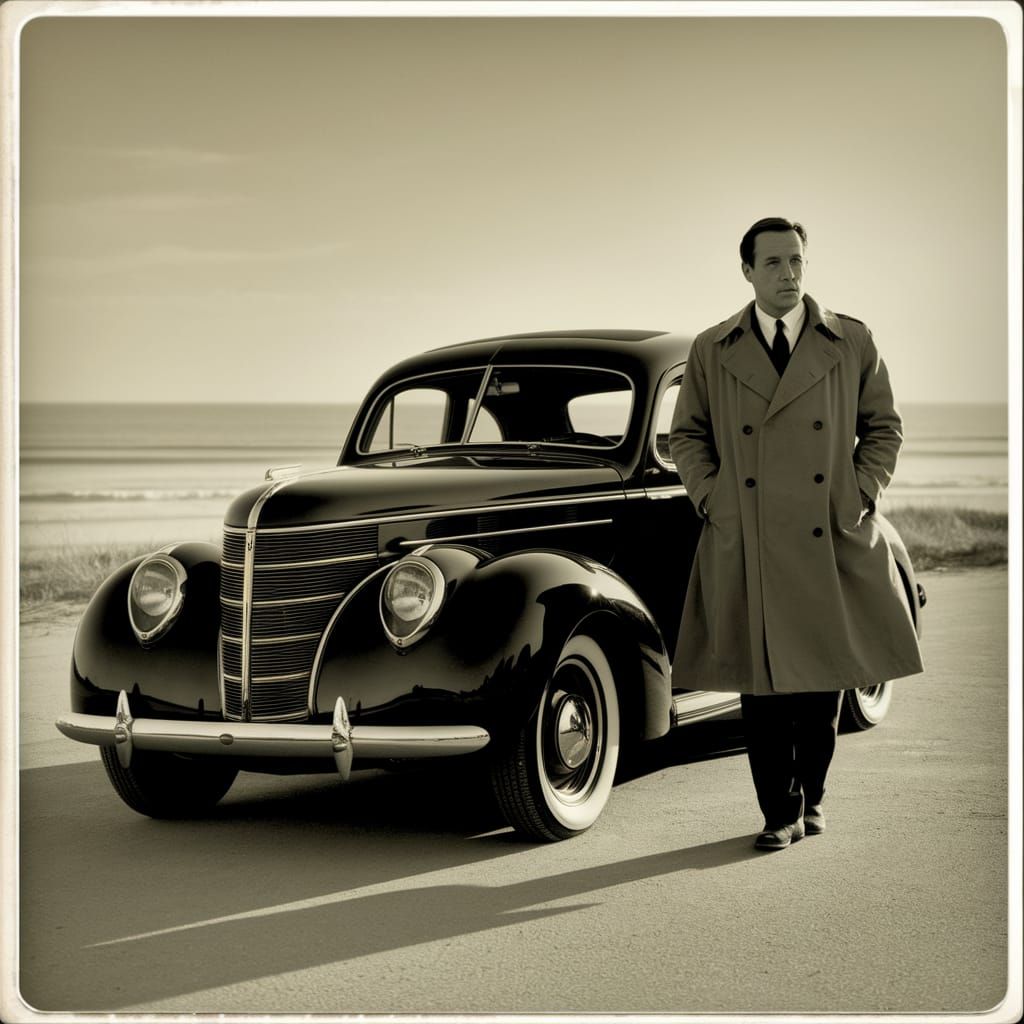 1937 Ford Coupe by the Sea in Film Noir Style