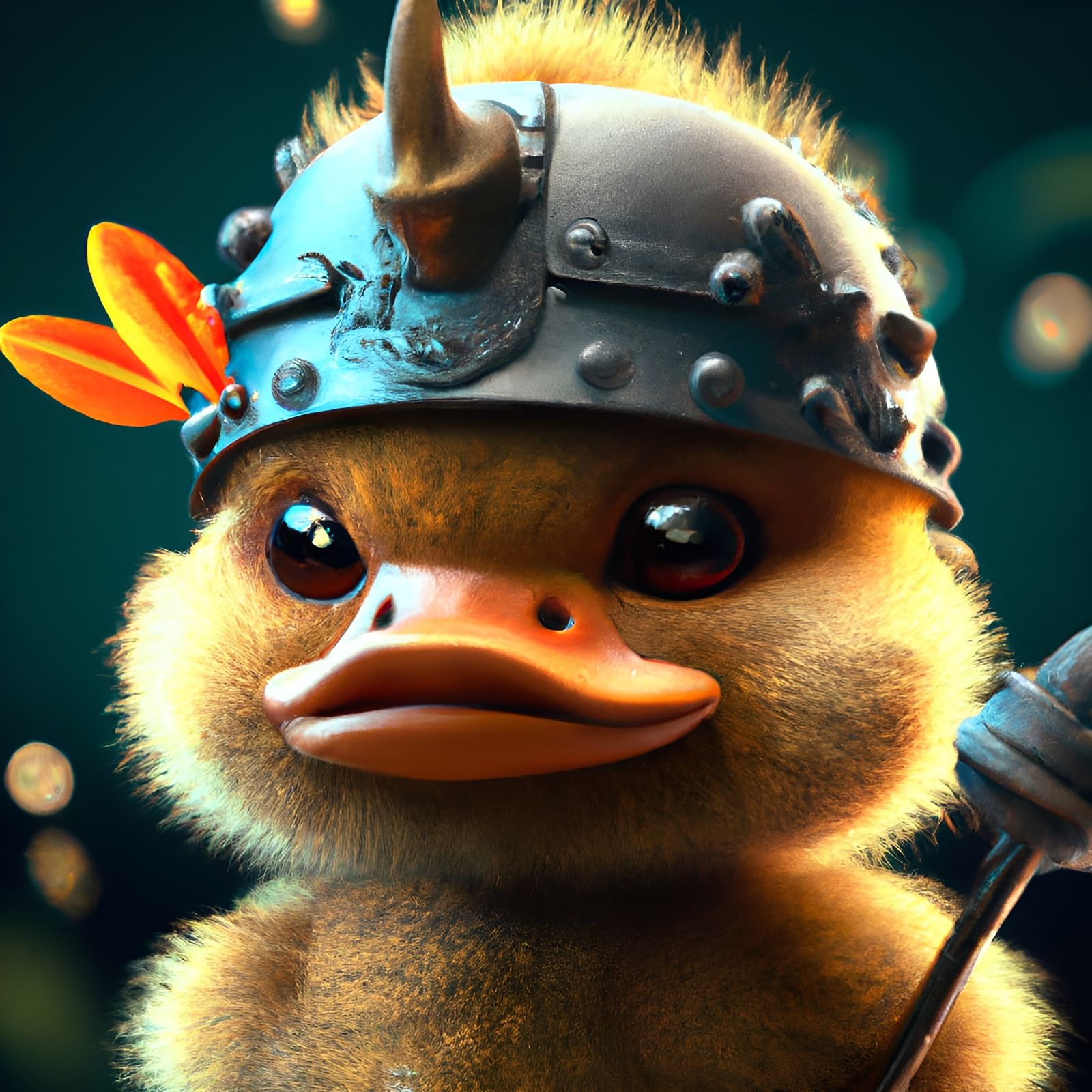 Chibi Duckling Warrior Portrait in Digital Illustration Styl...