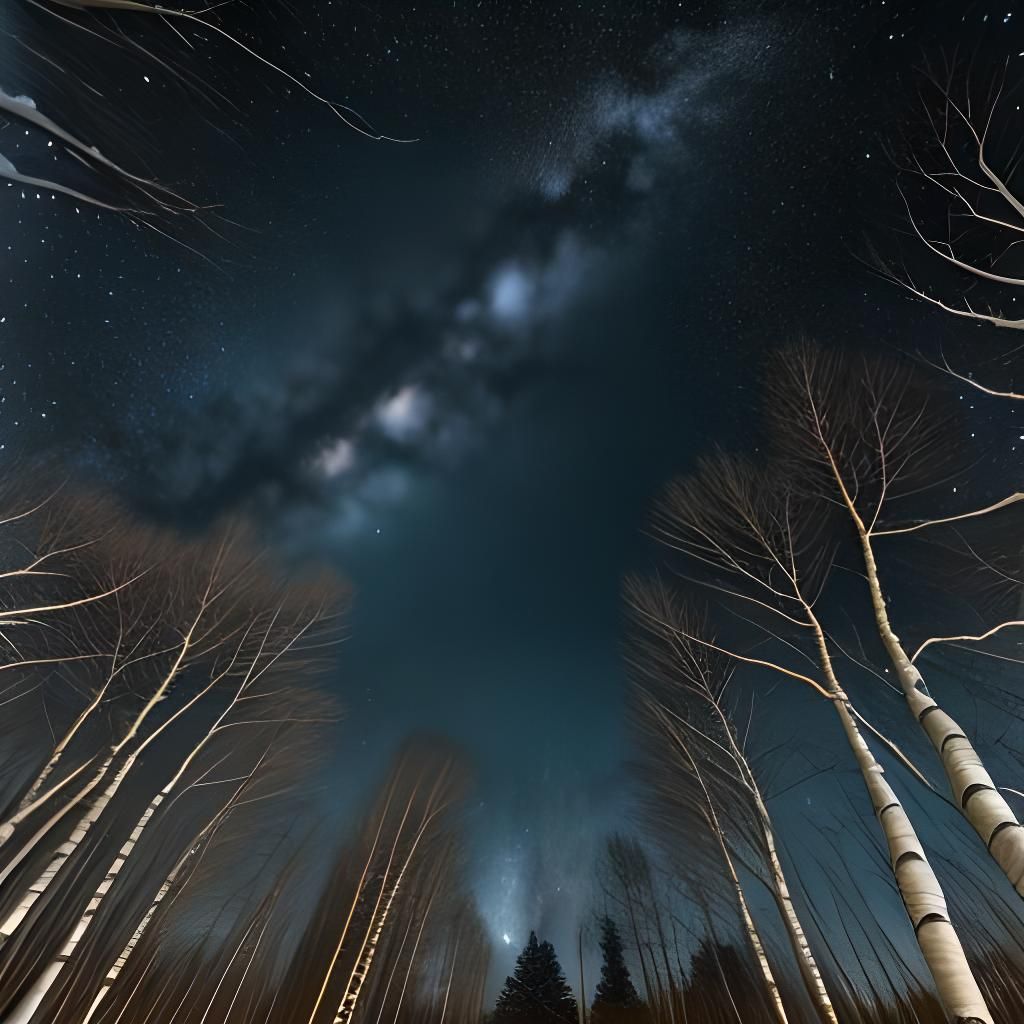 Winter Night Sky Through Birch Branches
