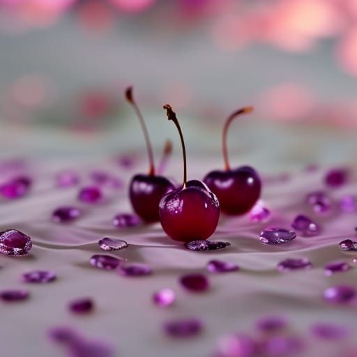 Crystal Cherries on Paisley Tablecloth at Sunrise