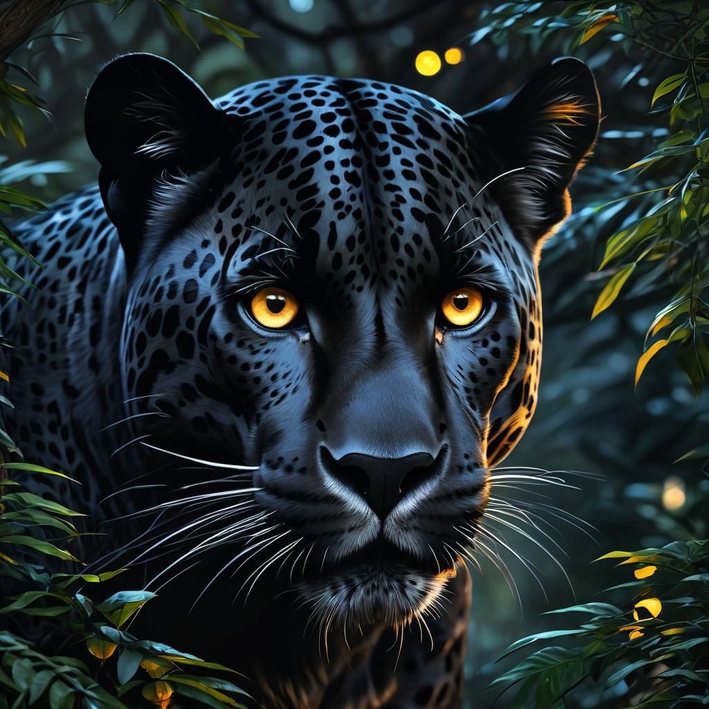 Majestic Black Jaguar Portrait in Matte Oil