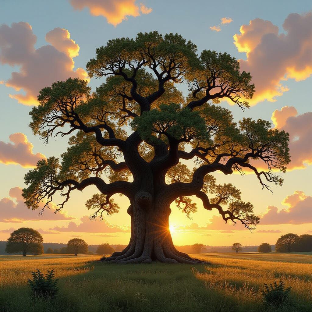 Majestic Ancient Oak Tree in Golden Light