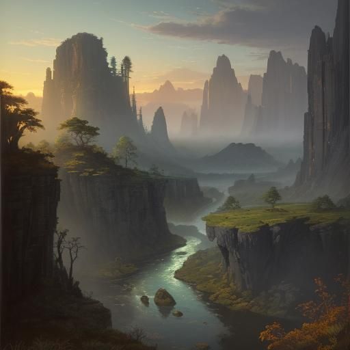 Caveman in Primeval Landscape: Oil Painting