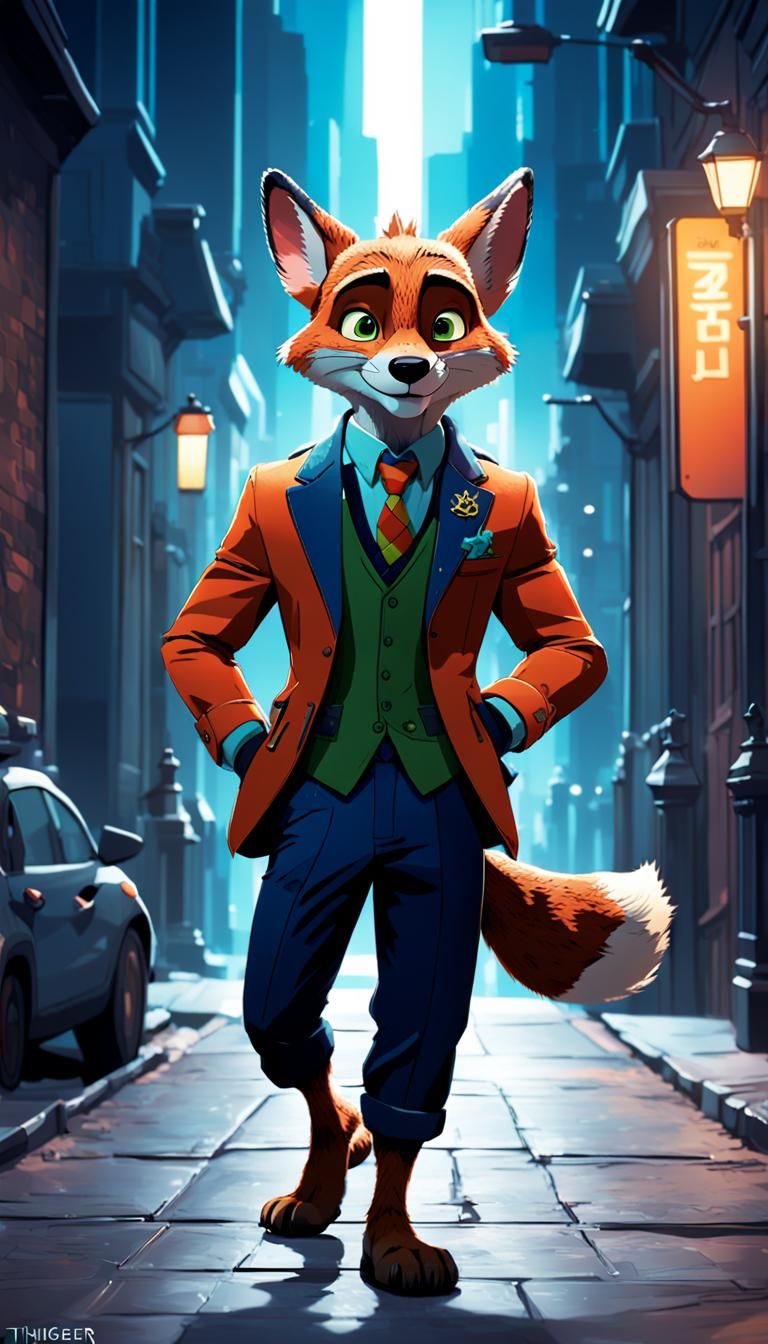 Nick Wilde in Anime Style Cel-Shaded Art