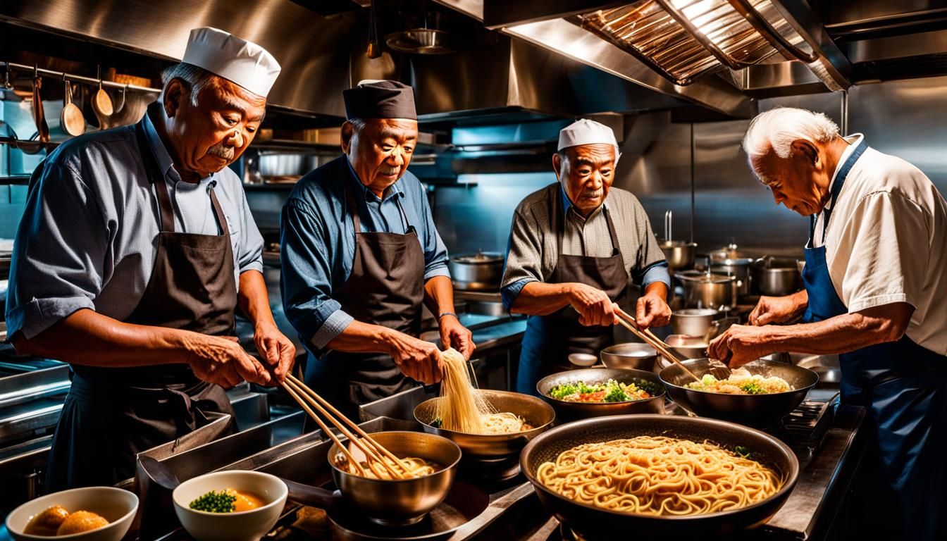 Four Generations Cooking Ramen: Hyperrealistic Restaurant Sc...