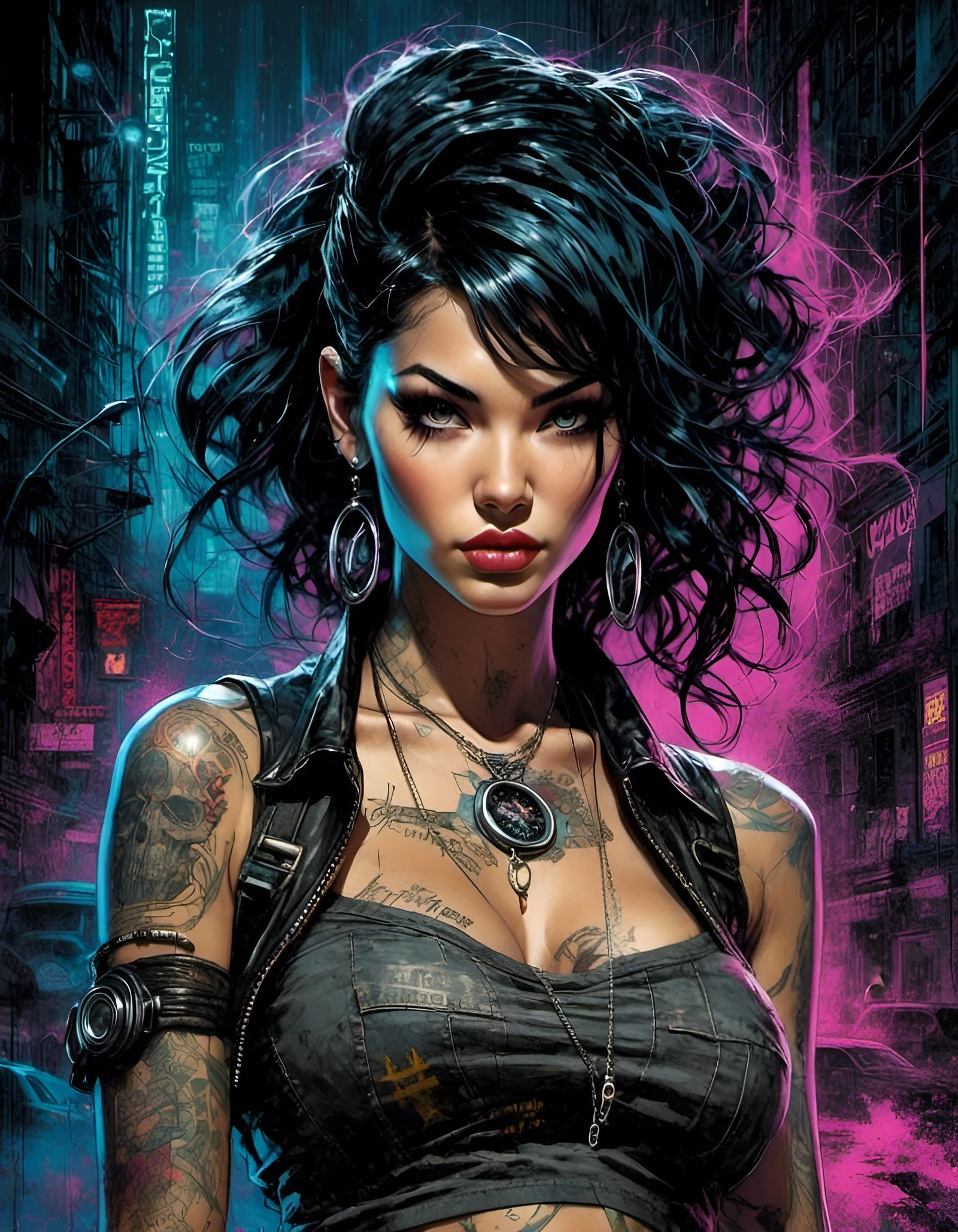 Retro Cyberpunk Pinup in Rockabilly Style