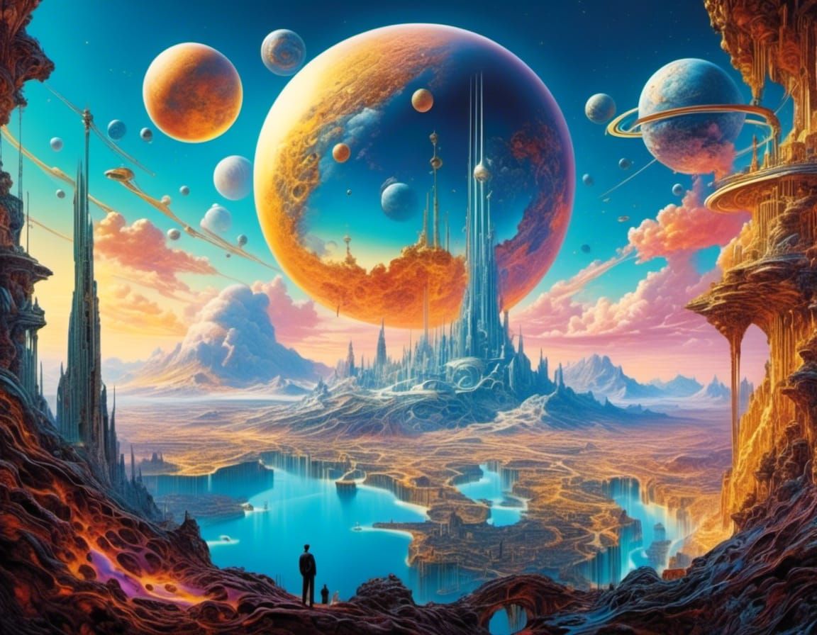 Surreal Comic Art with Pink and Teal Colors