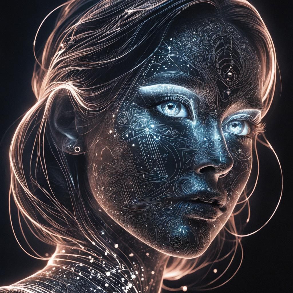 Infrared Neurofunk Line Art Portrait with Filigree