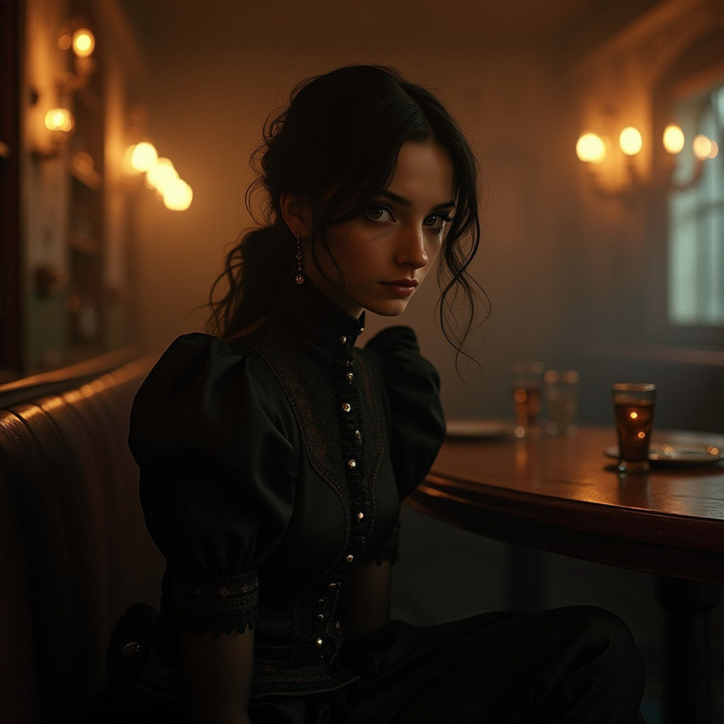 Gothic Beauty in Tavern, Cinematic Lighting