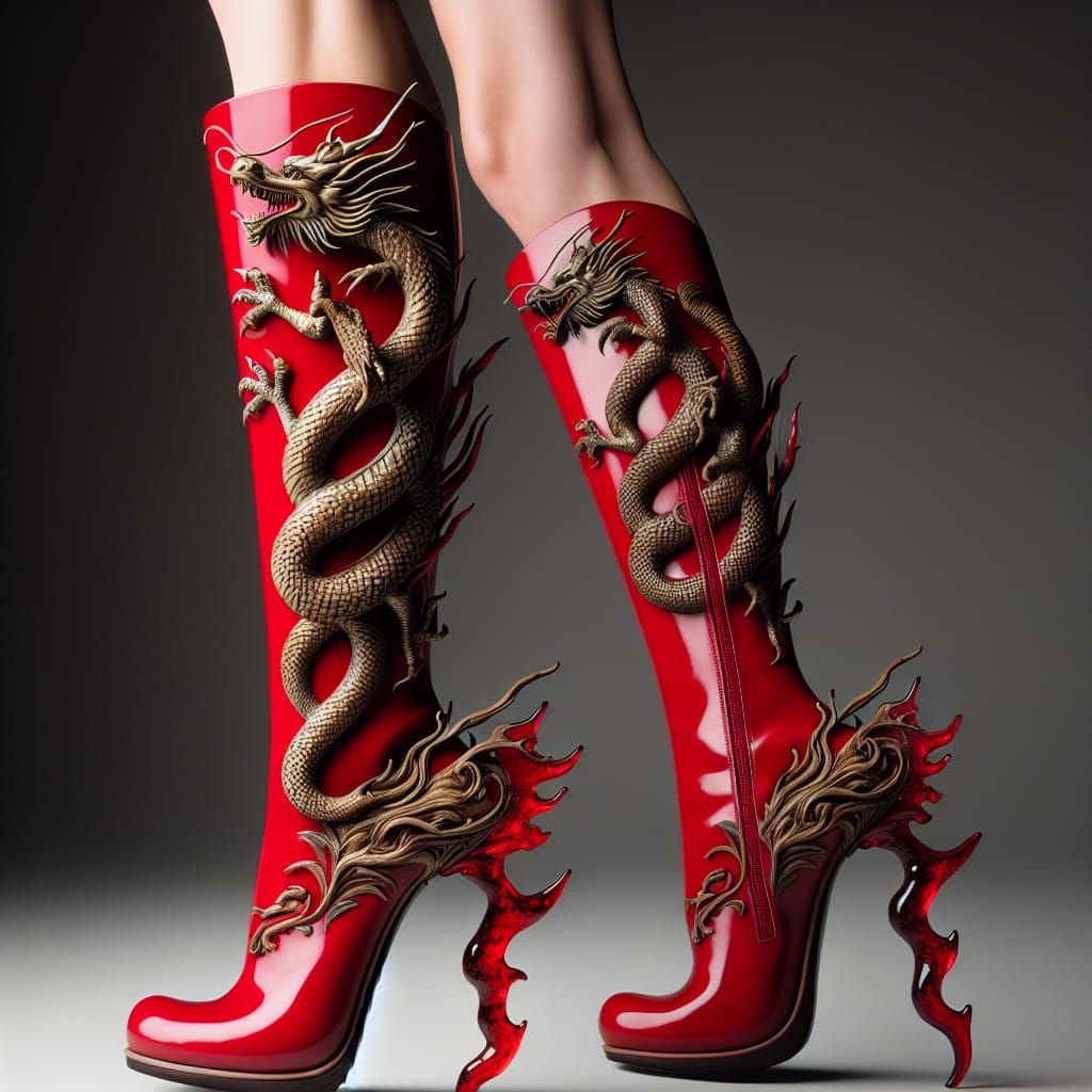 Dragon-Sculpted Over-the-Knee Boot in High-Fashion Fantasy