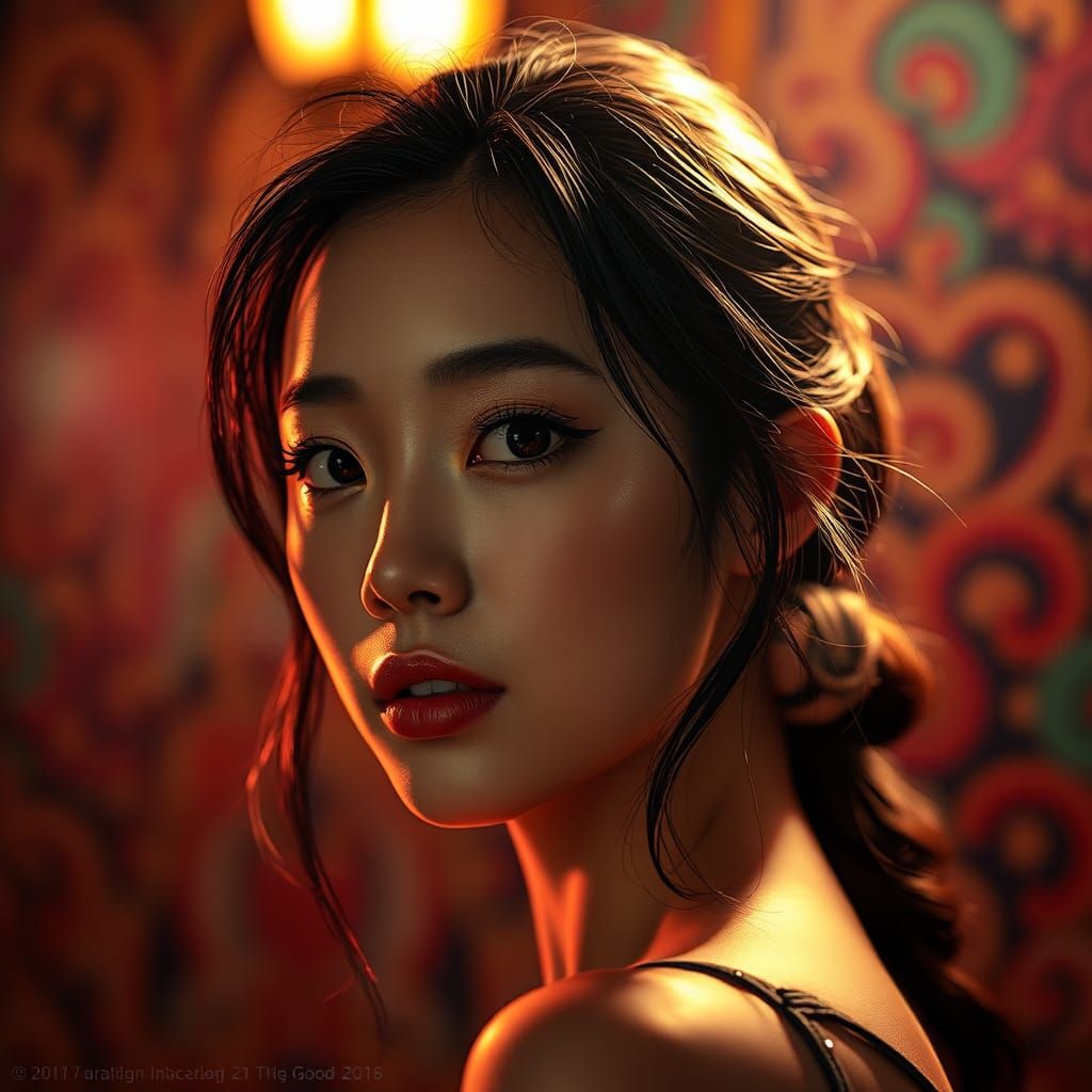 Stunning Portrait of Japanese Girl in Mucha Style