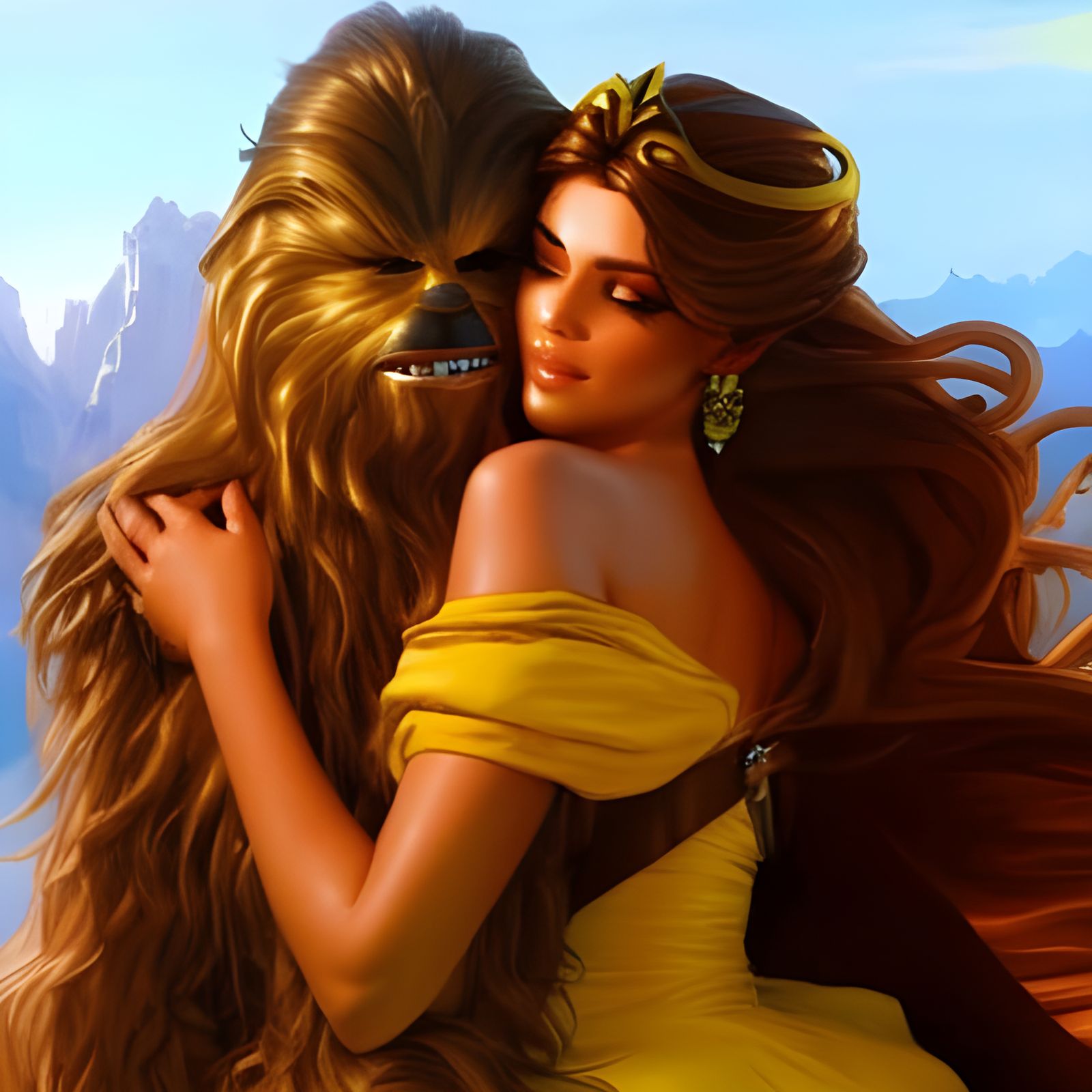 Chewbacca and Belle Rococo Style Embrace