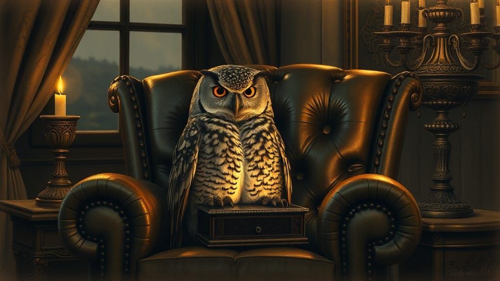 Owlet in Armchair as Charcoal Drawing