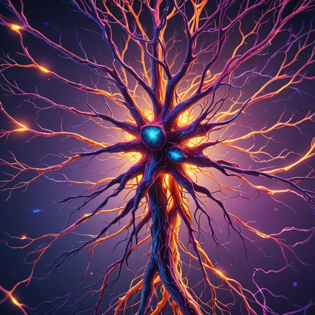 Detailed Sci-Fi Neuron in Vibrant Colors