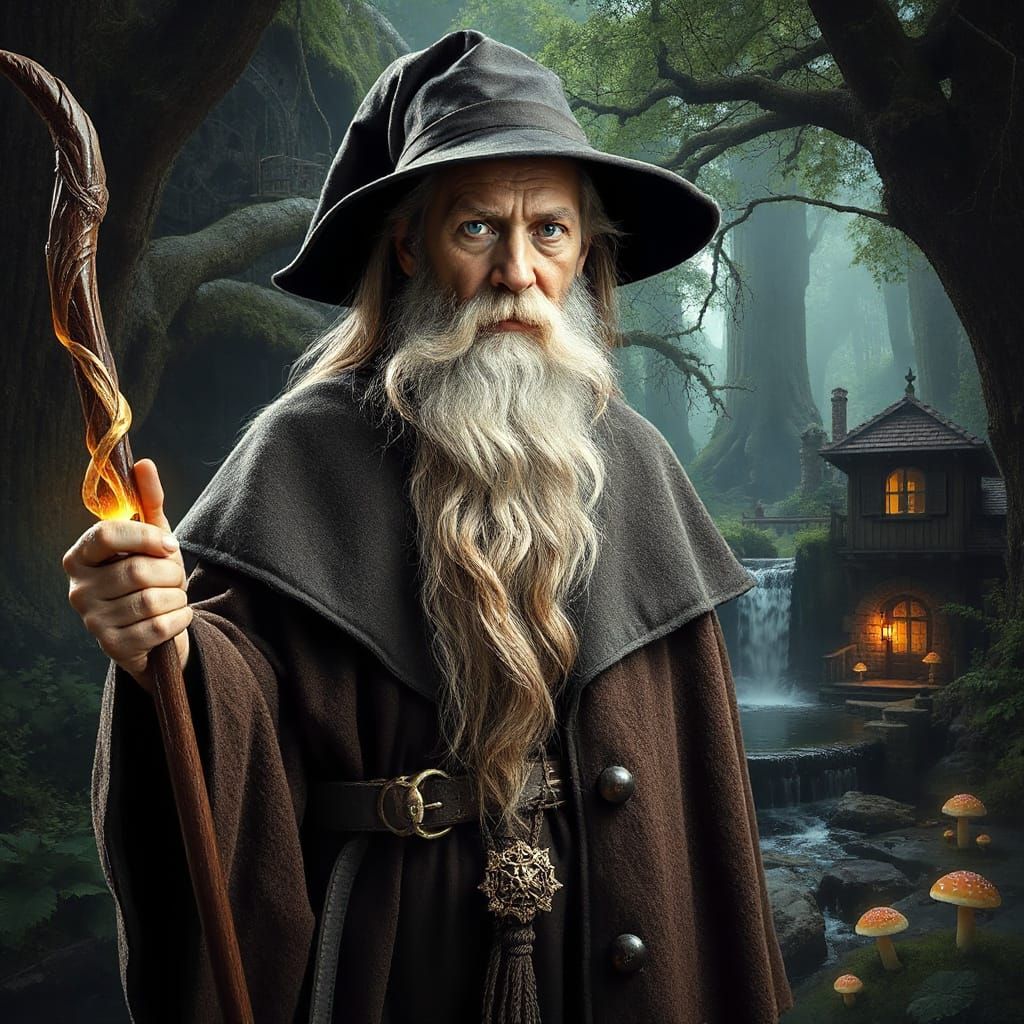 Wise Wizard Portrait in Mystical Forest