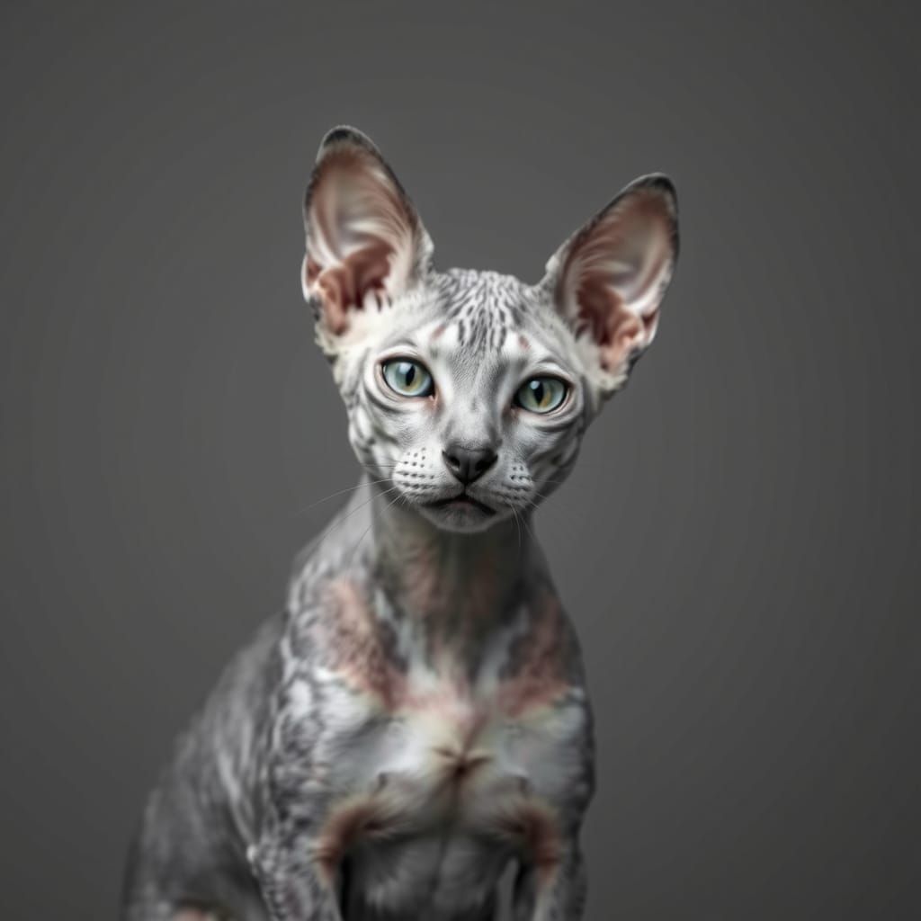 Monochrome Devon Rex Portrait on Grey