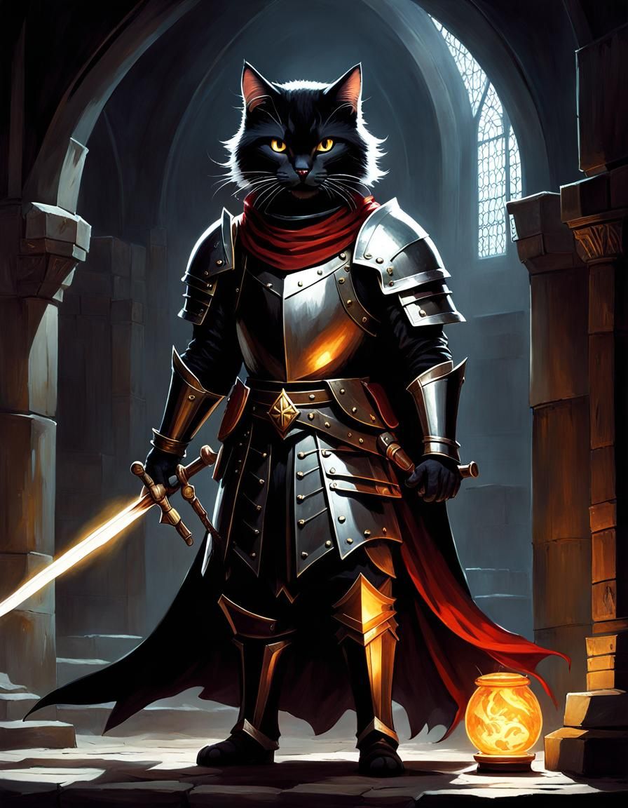 Furious Knight Cat in a Treasure Room