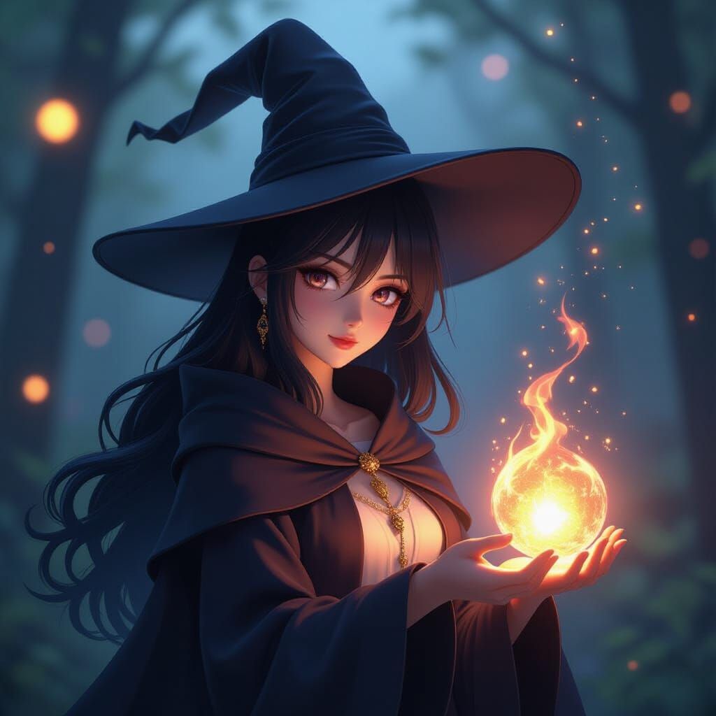 Modern Witch With Glowing Magic in 3D Anime Style
