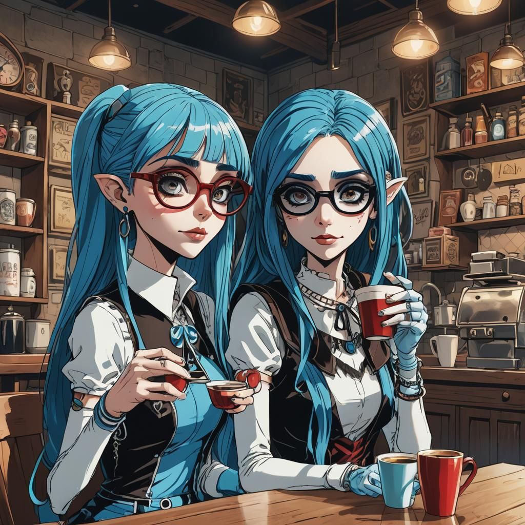 Ghoulia Yelps and Cleo de Nile at Coffee Shop