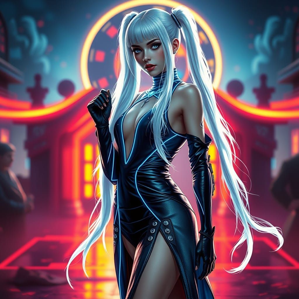 Elegant Mage Girl in Cyberpunk Futurism