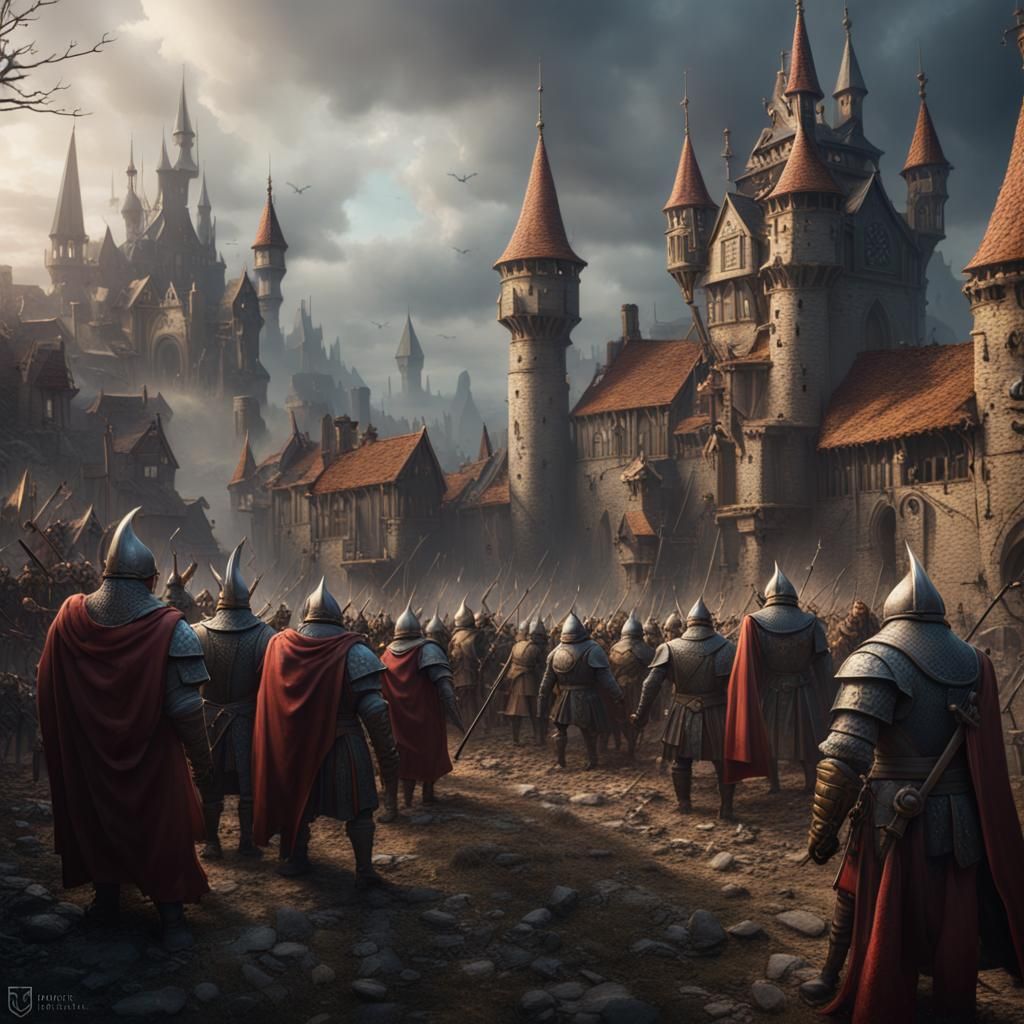 Medieval Warriors Clash with Minions: Fantasy Concept Art