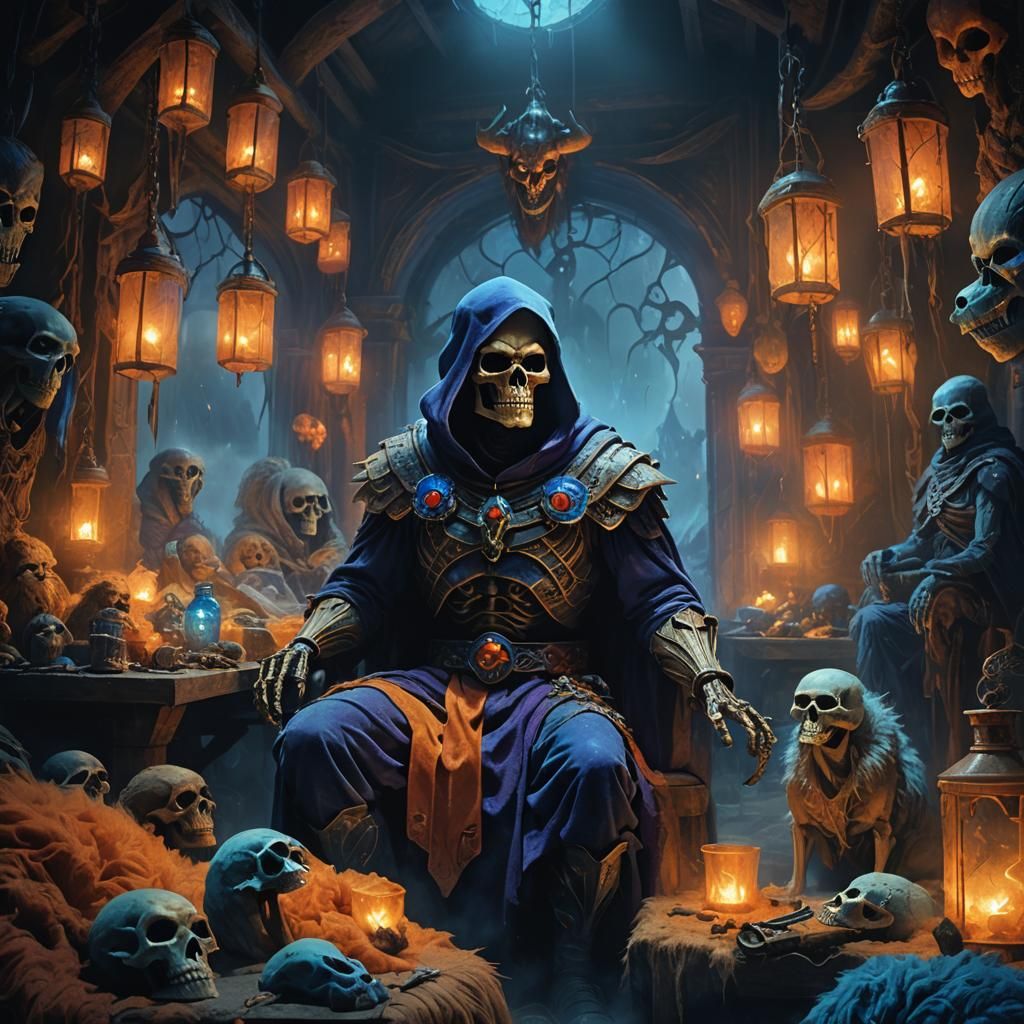 Skeletor in Mystical Workshop, Fantasy Concept Art