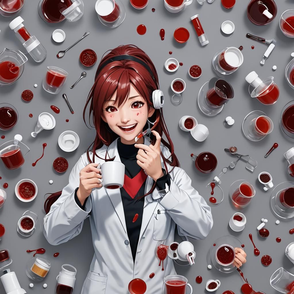 Redhead Chemist Analyzing Blood Sample in Anime 3D