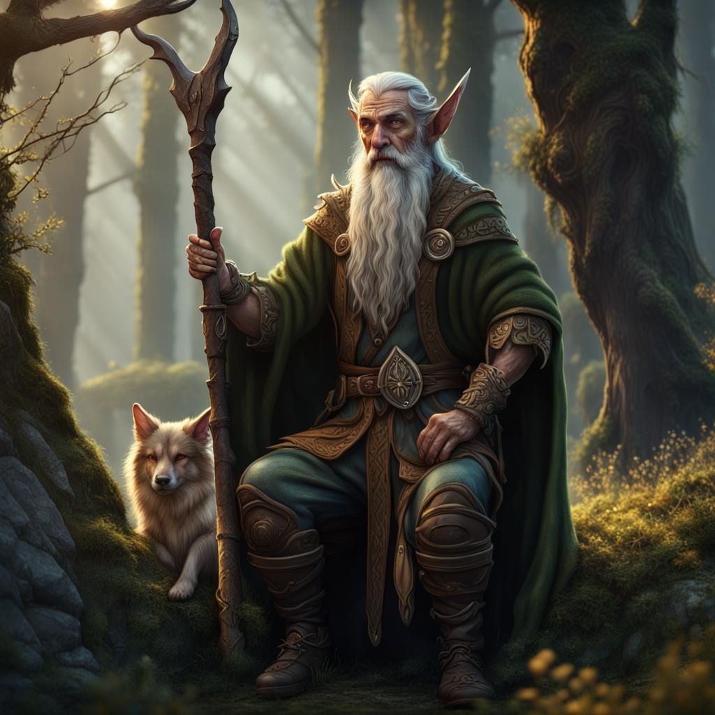 Detailed Old Elf Shepherd Druid Art