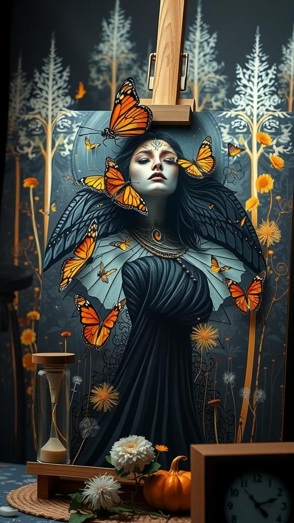 Whimsical Aztec Deity in Dreamlike Landscape