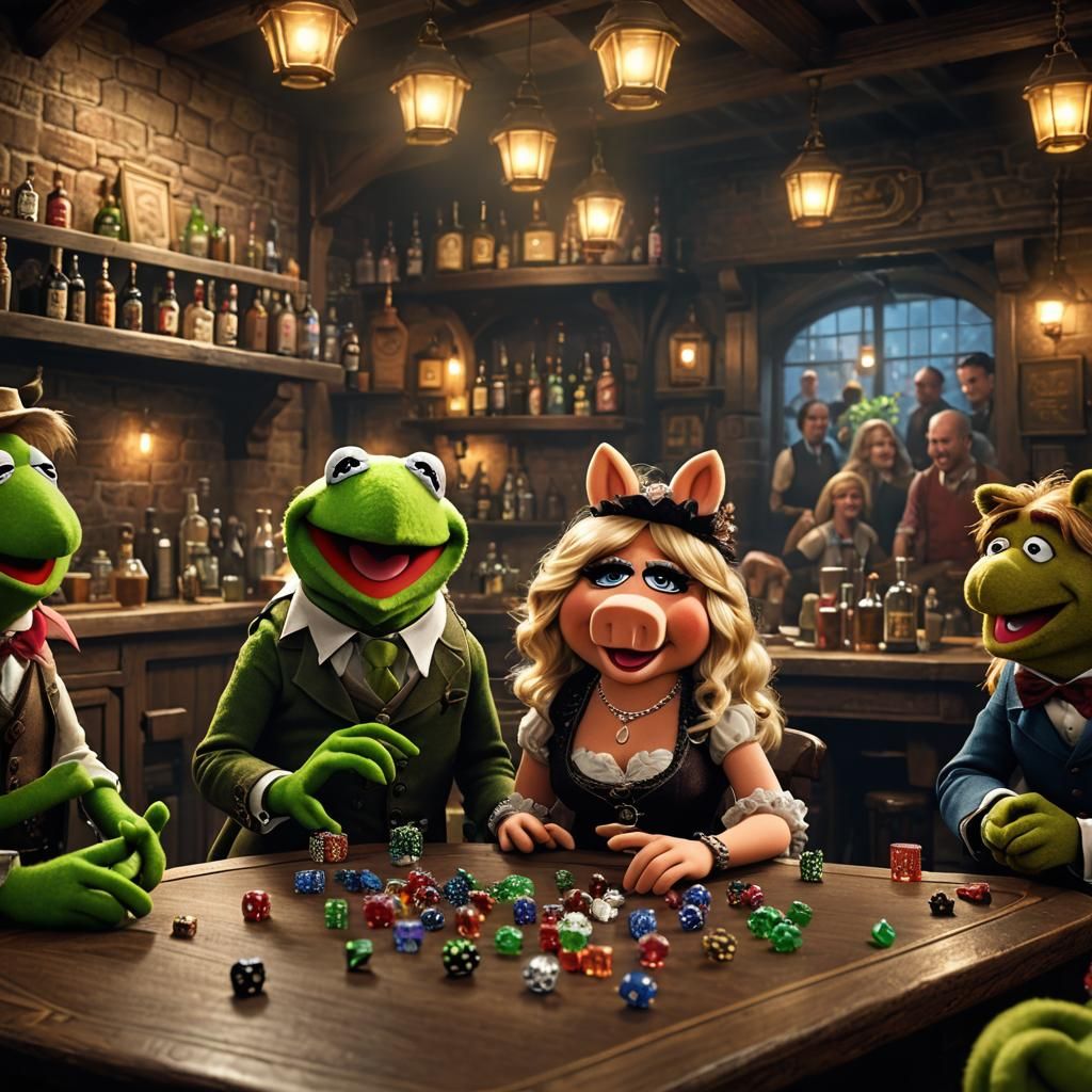 Kermit and Miss Piggy in Tavern, Dark Fantasy Art
