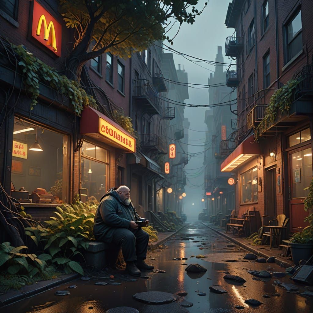 A Lonely Figure Craves Comfort in the Shadows