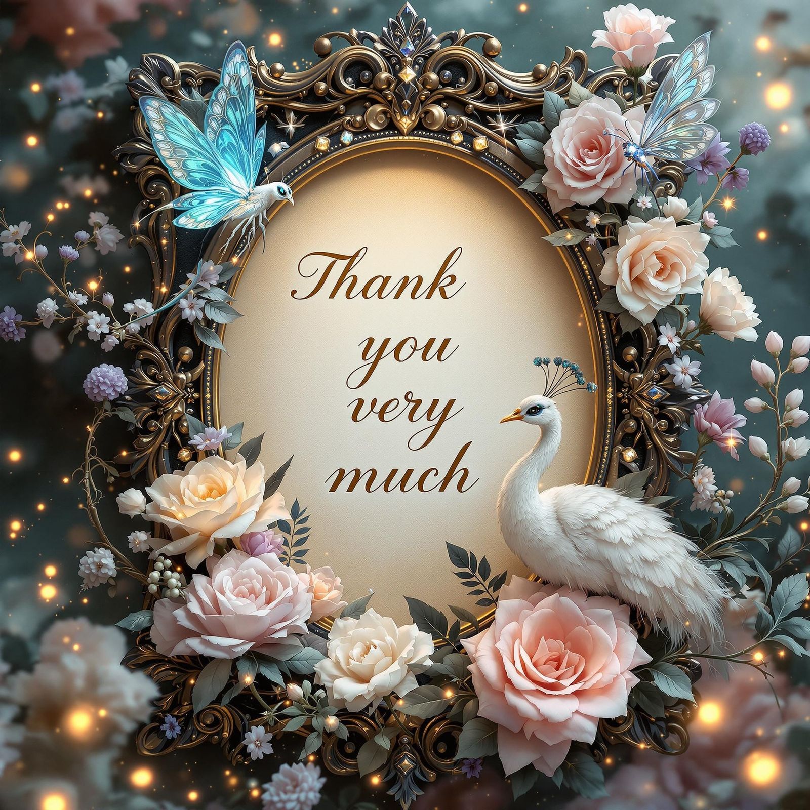 Fantasy Thank You Card with Baby Peacock