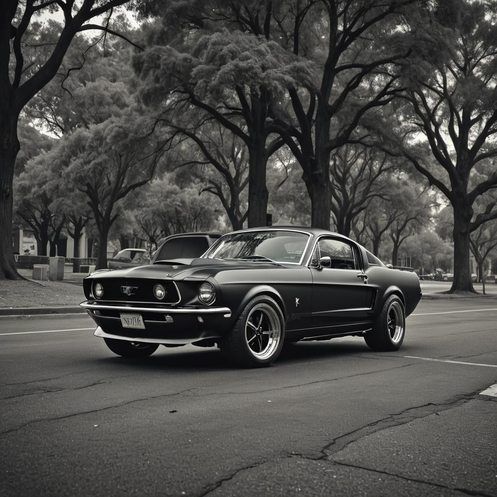 Matte Black Ford Mustang Eleanor in Hyperrealistic Style