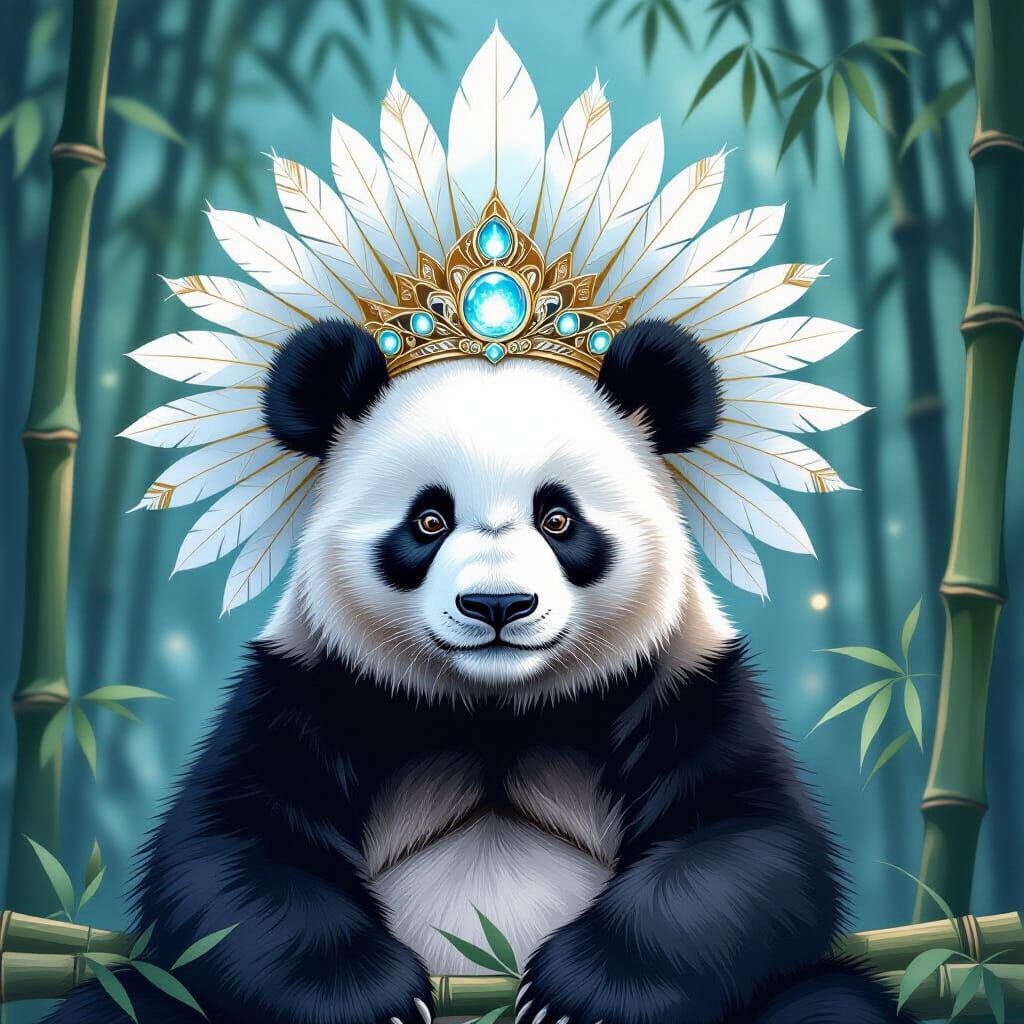 Regal Panda Portrait in Watercolor Style