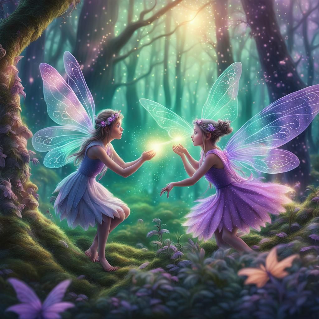 Fairies and Pixies Causing Mischief in Mystical Forest