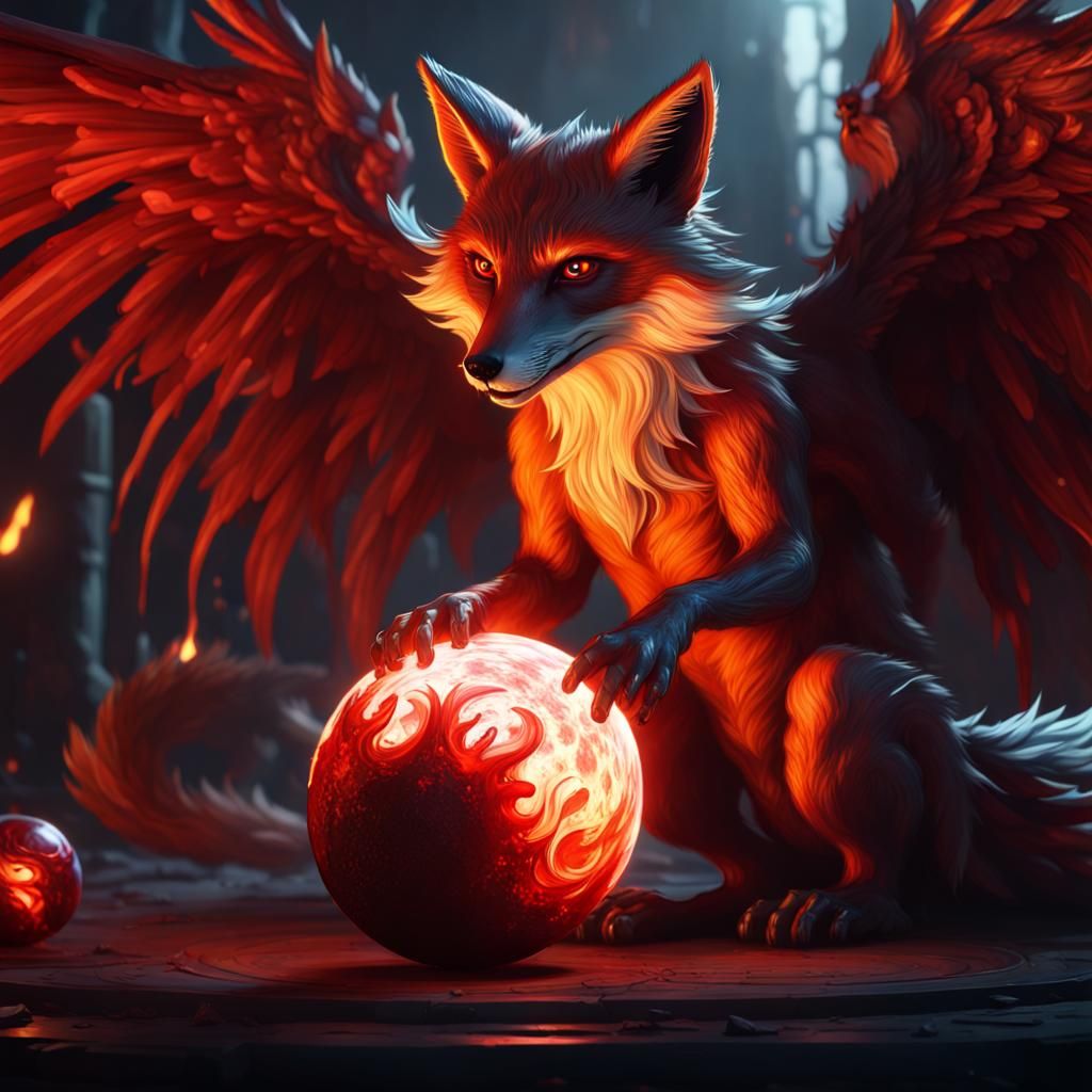 Demonic Fox with Angelic Wing: Dark Fantasy Art