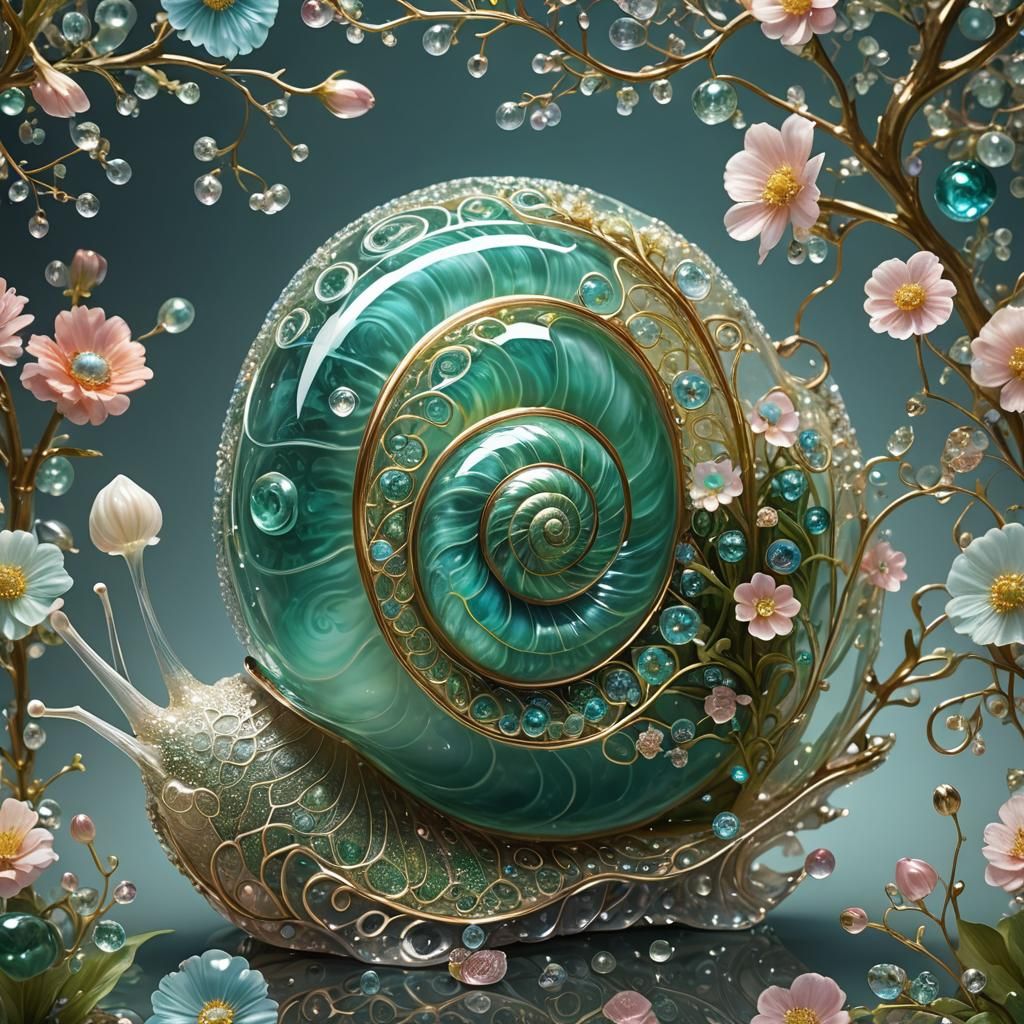 Bioluminescent Flowers in Crystal Snail Shell