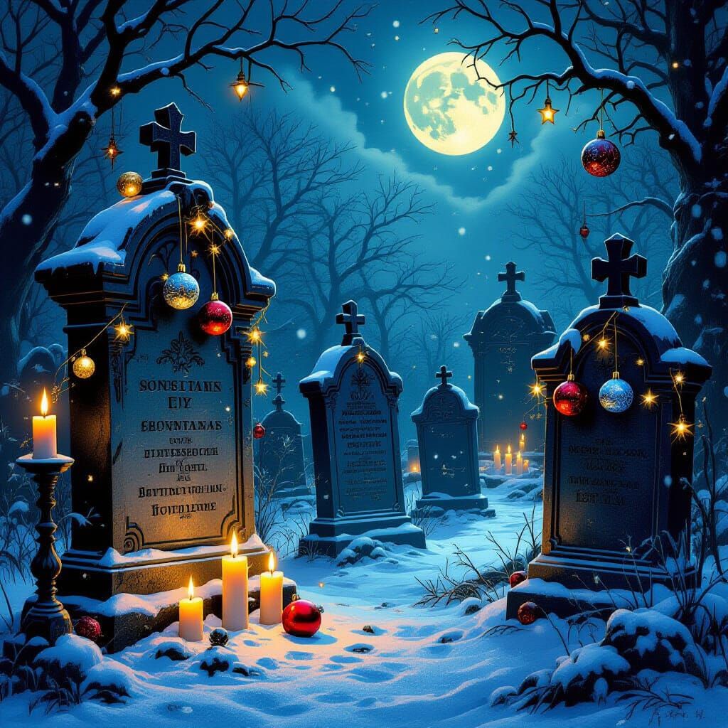 Festive Christmas Crypt Scene with Ethereal Moonlight