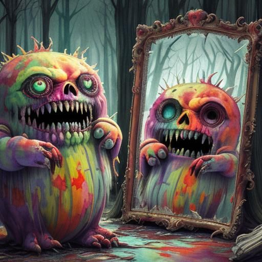 Macabre Glitch Art: Happy Monster, Sad Reflection
