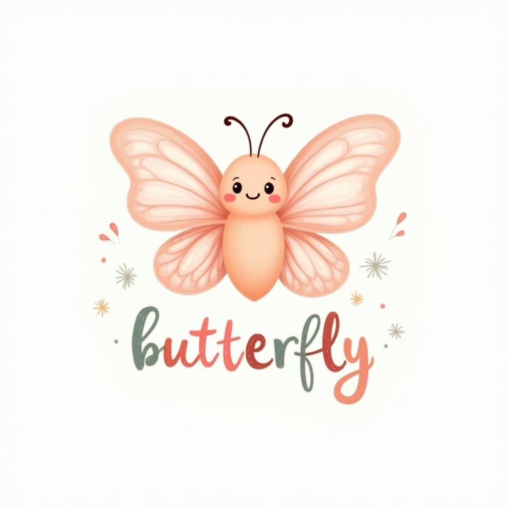 Pastel Kawaii Butterfly with Colorful Lettering