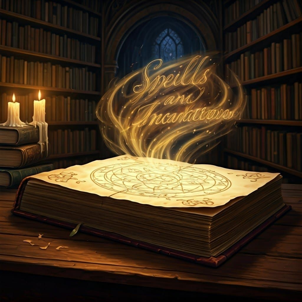 Mystical Spell Book in Ancient Library