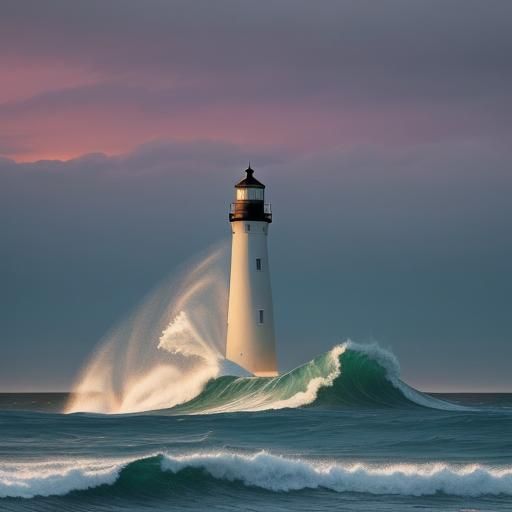 Lighthouse Beacon at Sunset: Panoramic Seascape