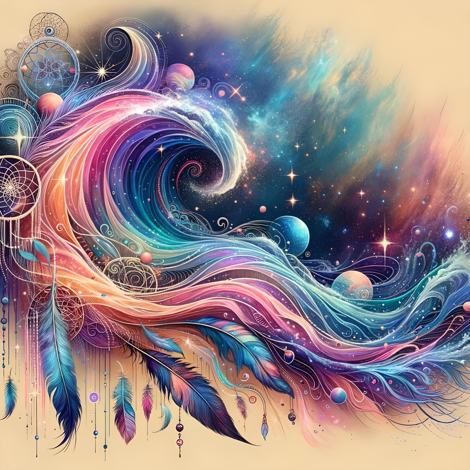 Bohemian Cosmic Wave with Stardust and Dreamcatchers