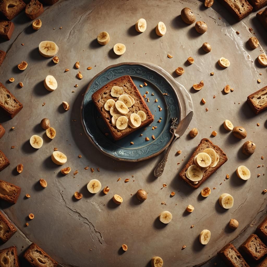 Fresh Banana Bread on Plate in Fantasy Art