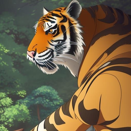 Crowned Tiger King in Studio Ghibli Style